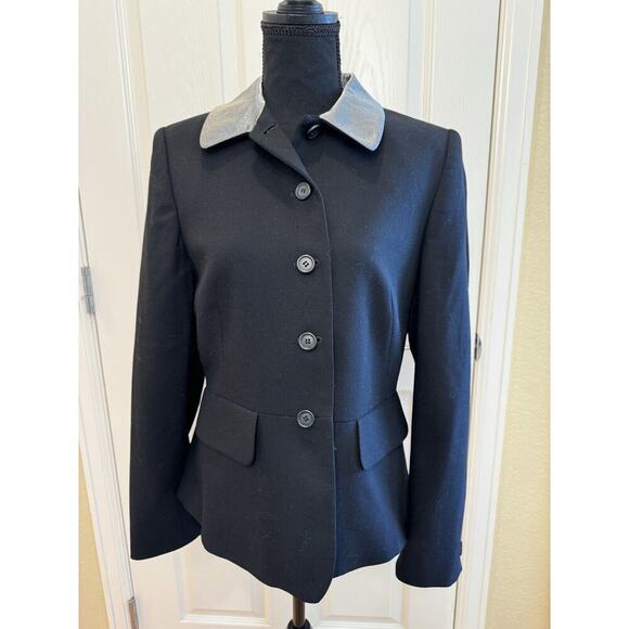 Casual Corner Wool Blazer Jacket Womens 8 Metallic Silver Collar Black Party - Picture 1 of 8